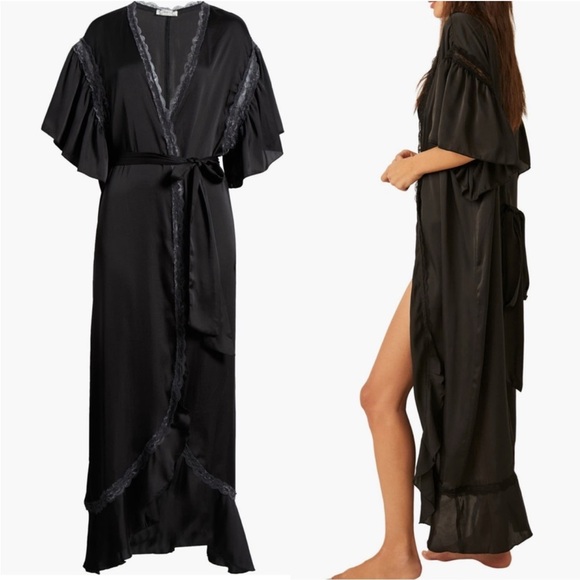 Free People Intimately Moonbeams Lace Trim Satin Robe - Picture 2 of 5